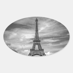 Black & White Eiffel Tower Paris Frankrijk Ovale Sticker