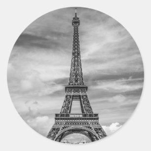Black & White Eiffel Tower Paris Frankrijk Ronde Sticker