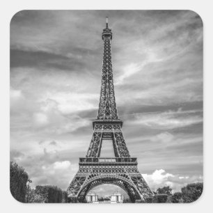 Black & White Eiffel Tower Paris Frankrijk Vierkante Sticker