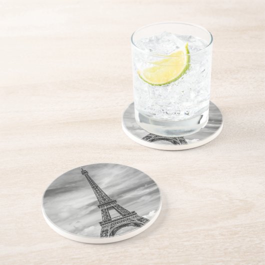 Black & White Eiffel Tower Paris Frankrijk Zandsteen Onderzetter (Zijkant)