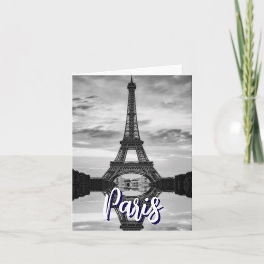 Black White Eiffel Tower Paris Love City Travel Bedankkaart (Voorkant)