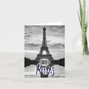 Black White Eiffel Tower Paris Love City Travel Bedankkaart