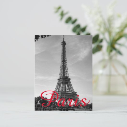 Black White Eiffel Tower Paris Love City Travel Briefkaart (Staand voorkant)
