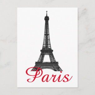 Black White Eiffel Tower Paris Love City Travel Briefkaart