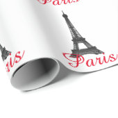 Black White Eiffel Tower Paris Love City Travel Cadeaupapier (Rol Hoek)