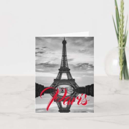 Black White Eiffel Tower Paris Love City Travel Kaart (Voorkant)