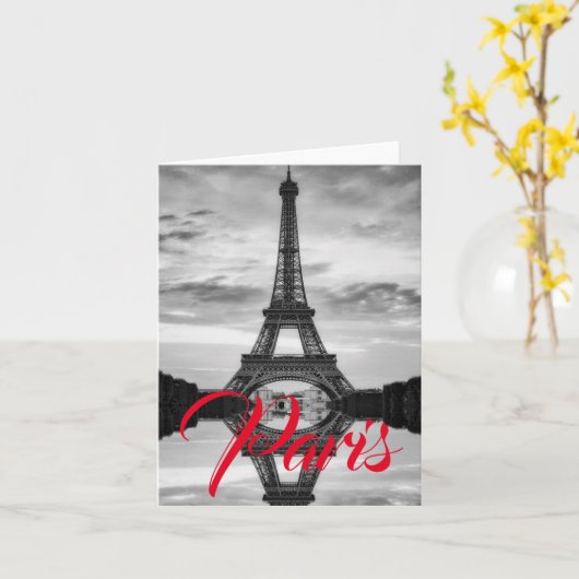 Black White Eiffel Tower Paris Love City Travel Kaart (Gele Bloem)