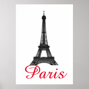 Black White Eiffel Tower Paris Love City Travel Poster