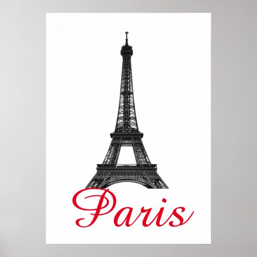 Black White Eiffel Tower Paris Love City Travel Poster (Voorkant)