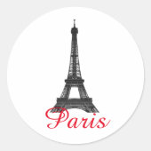 Black White Eiffel Tower Paris Love City Travel Ronde Sticker (Voorkant)