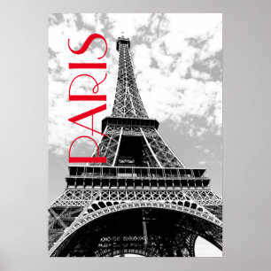 Black White Eiffel Tower Paris Poster
