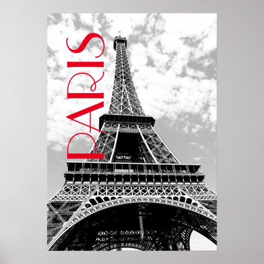 Black White Eiffel Tower Paris Poster (Voorkant)