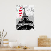 Black White Eiffel Tower Paris Poster (Keuken)