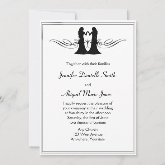 Black White Elegance Gay Brides Wedding Invitation Kaart (Voorkant)