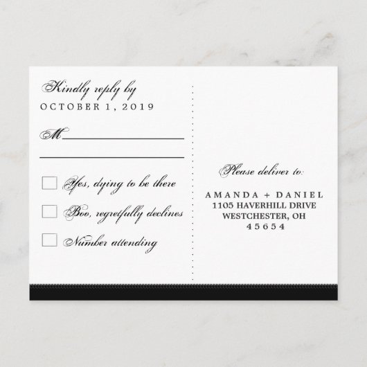 Black White Elegance Halloween Skeletons RSVP Uitnodiging Briefkaart (Achterkant)