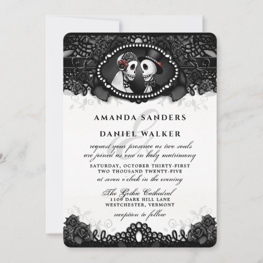 Black White Elegance Skeletons Wedding Invitation Kaart (Voorkant)