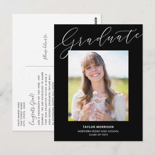 Black & White Elegant 2022 Photo Graduation Party Briefkaart (Voorkant / Achterkant)