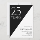 Black White Elegant 25th Wedding Anniversary Kaart (Voorkant)