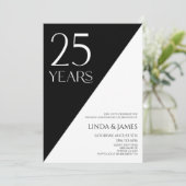 Black White Elegant 25th Wedding Anniversary Kaart (Staand voorkant)