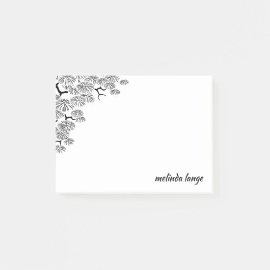 Black White Elegant Botanical Pine Branch Post-it® Notes (Voorkant)
