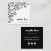 Black White Elegant Botanical Pine Branch Vierkante Visitekaartje (Voorkant / Achterkant)