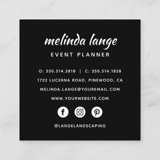 Black White Elegant Botanical Pine Branch Vierkante Visitekaartje (Achterkant)