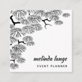 Black White Elegant Botanical Pine Branch Vierkante Visitekaartje (Voorkant)