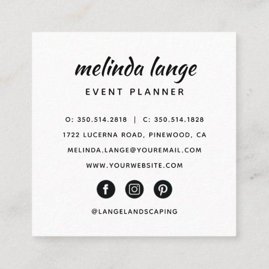 Black White Elegant Botanical Pine Branch Vierkante Visitekaartje (Achterkant)