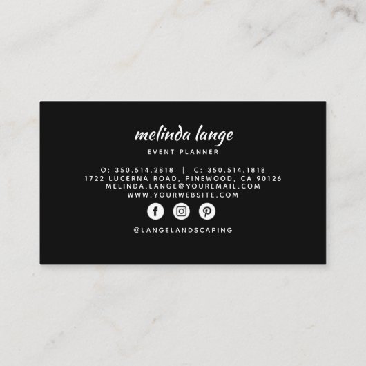 Black White Elegant Botanical Pine Branch Visitekaartje (Achterkant)