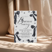 Black & White Elegant Bow Birthday Party Kaart