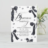 Black & White Elegant Bow Birthday Party Kaart (Staand voorkant)