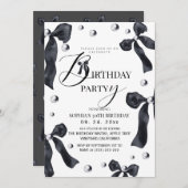 Black & White Elegant Bow Birthday Party  Kaart (Voorkant / Achterkant)