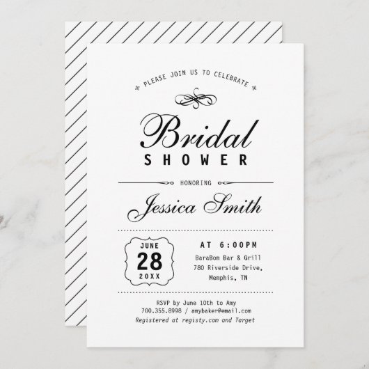 Black & White Elegant Bridal Shower-uitnodiging Kaart (Voorkant / Achterkant)