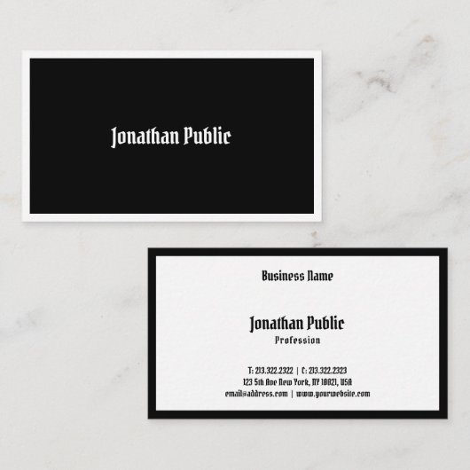 Black White Elegant Calligraded Script Sjabloon Visitekaartje (Voorkant / Achterkant)