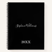 Black White Elegant Classy Custom Name Year Cute Notitieboek (Voorkant)