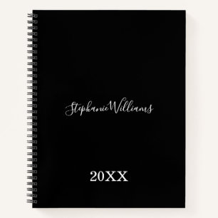 Black White Elegant Classy Custom Name Year Cute Notitieboek