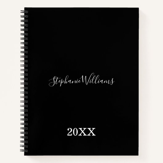 Black White Elegant Classy Custom Name Year Cute Notitieboek (Voorkant)
