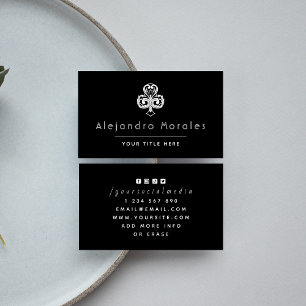 Black & White Elegant Club Clover Logo Casino Cool Visitekaartje