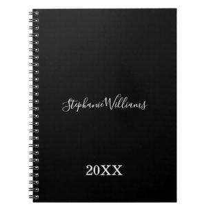 Black White Elegant Custom Name Year Cute 2021 Notitieboek