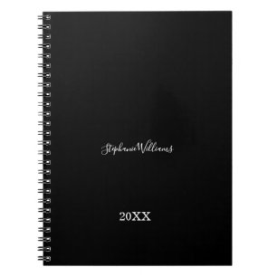 Black White Elegant Custom Name Year Gift Favor Notitieboek