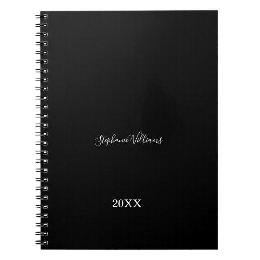 Black White Elegant Custom Name Year Gift Favor Notitieboek (Voorkant)