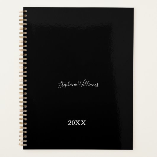 Black White Elegant Custom Name Year Gift Favor Planner (Voorkant)