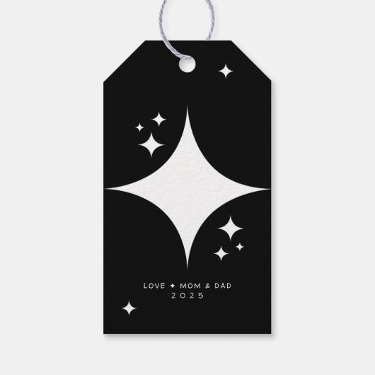 Black & White Elegant & Festive Merry Christmas Cadeaulabel (Achterkant)