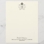 Black White Elegant Fleur de Lis Monogram Custom Briefhoofd (Voorkant)