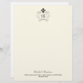 Black White Elegant Fleur de Lis Monogram Custom Briefhoofd (Voorkant / Achterkant)