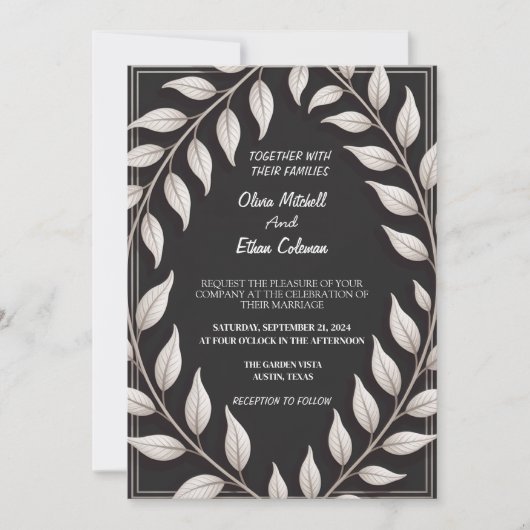 Black & White Elegant Flower Wedding Invitation Kaart (Voorkant)