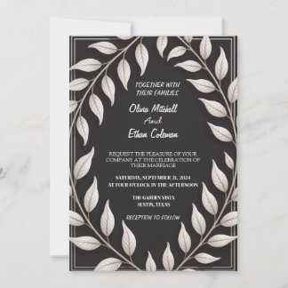 Black & White Elegant Flower Wedding Invitation Kaart