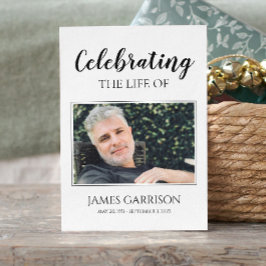 Black White Elegant Funeral Prayer Card met foto Informatiekaartje