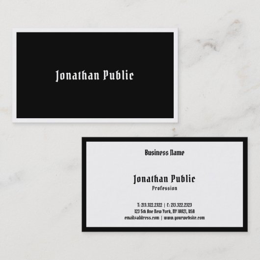 Black White Elegant Handgeschreven Script-Sjabloon Visitekaartje (Voorkant / Achterkant)