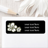 Black White Elegant Hibiscus Floral Adresetiketten Etiket (Insitu)